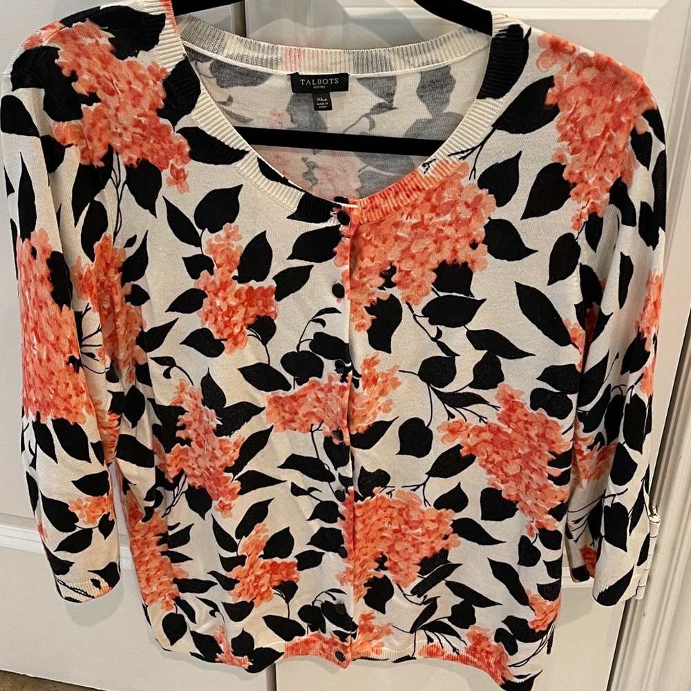 Talbots, floral, 3/4 sleeve cardigan. Size XLP.